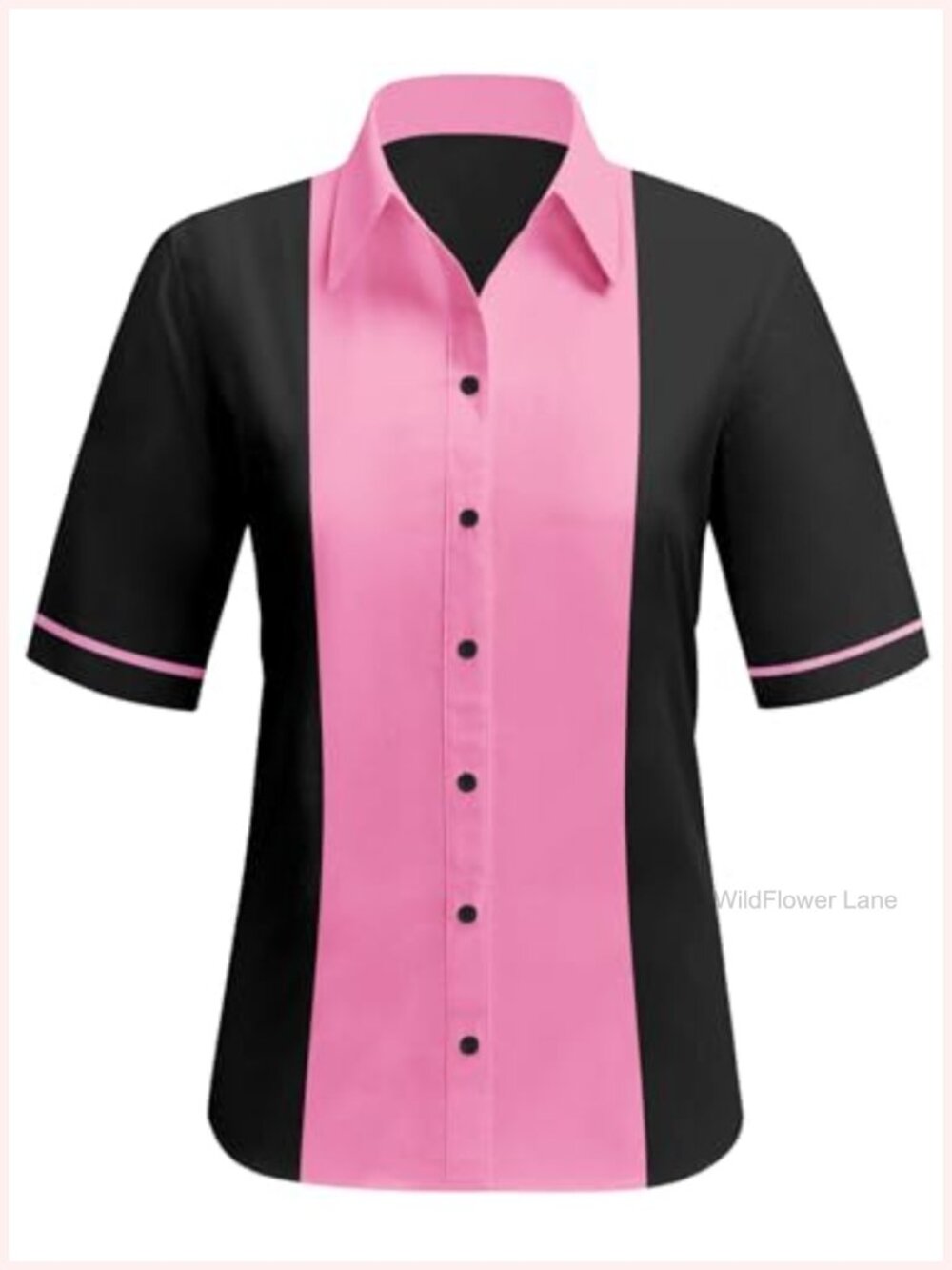 1950s Retro Vintage Bowling Shirt Short Sleeve Button Down Women's